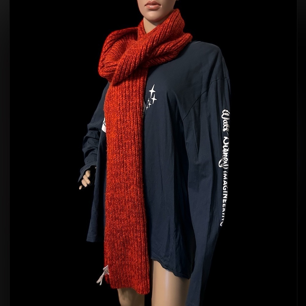 Offline Aerie Fire Red/Orange Wool Blend Chunky Knit Scarf Cozy Oversized 72x13”